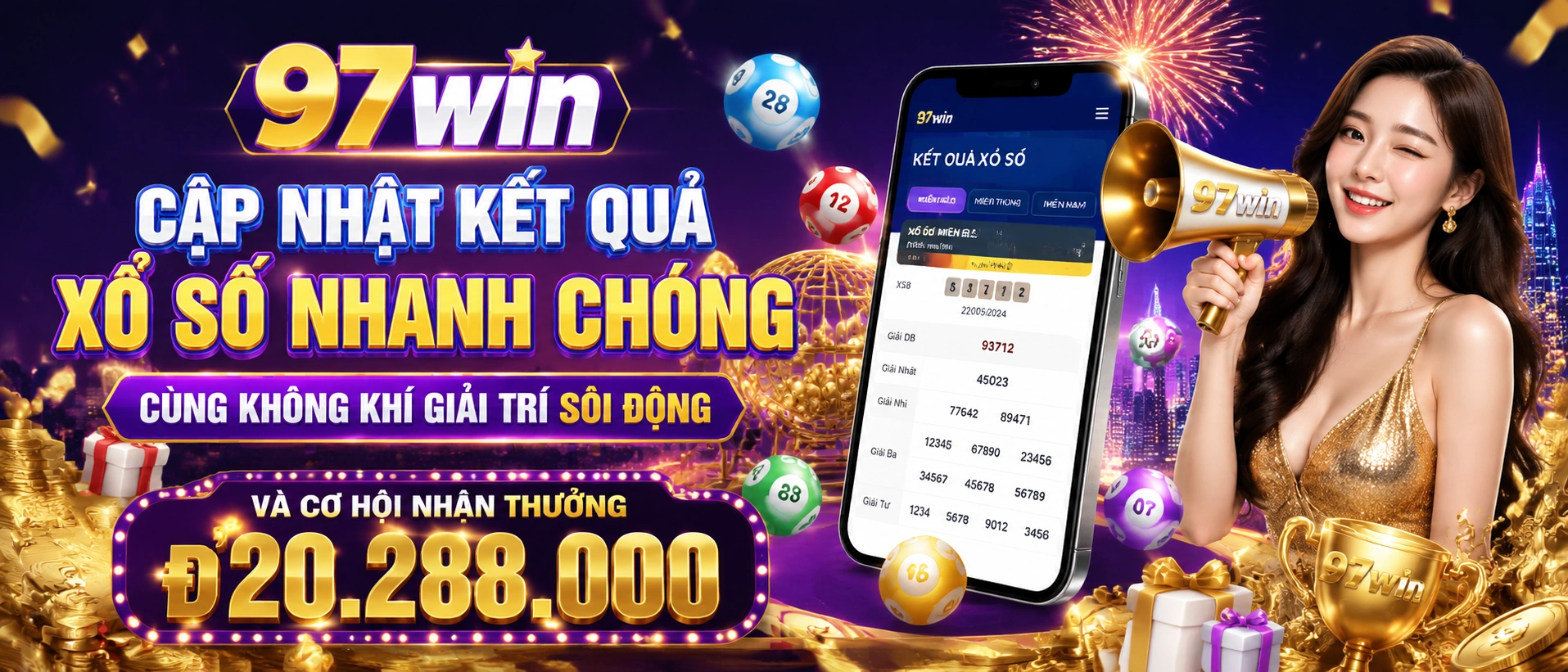 Giao diện Xổ Số 97WIN hiển thị tra cứu kết quả theo khu vực